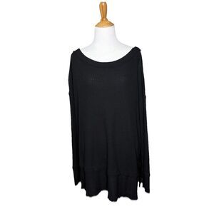 Free People We The Free Black Waffle Knit Long Sleeves Thermal Shirt Size Small